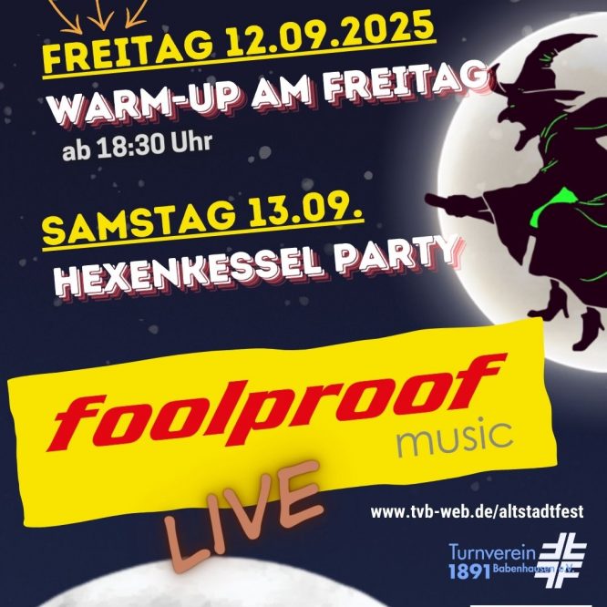 Hexenkessel Live am Marktplatz Babenhausen mit Foolproof - Funk&Soul vom Feinsten! Am Freitag 12.09. und Samstag 13.09.2025.